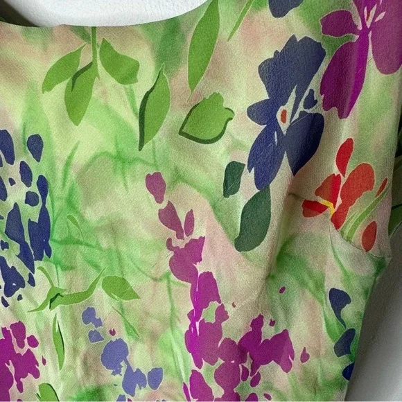 Vintage Green Floral Midi Slip Dress with Purple & Blue Accents - Picture 3 of 10